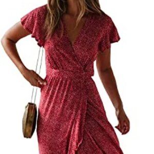 Bohemian Floral Printed Wrap V Neck Short Sleeve